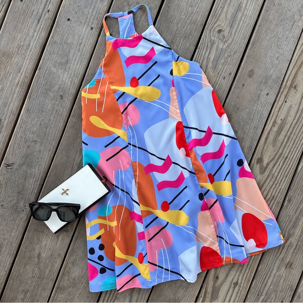 Crosby by Mollie Burch Ellie Dress Cutout Abstract Modern Racerback Artisan XS